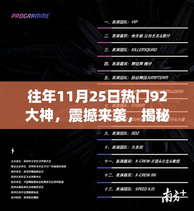 往年11月25日热门92大神,震撼来袭,揭秘往年11月25日热门92大神的高科技新品,体验科技巅峰的魅力!