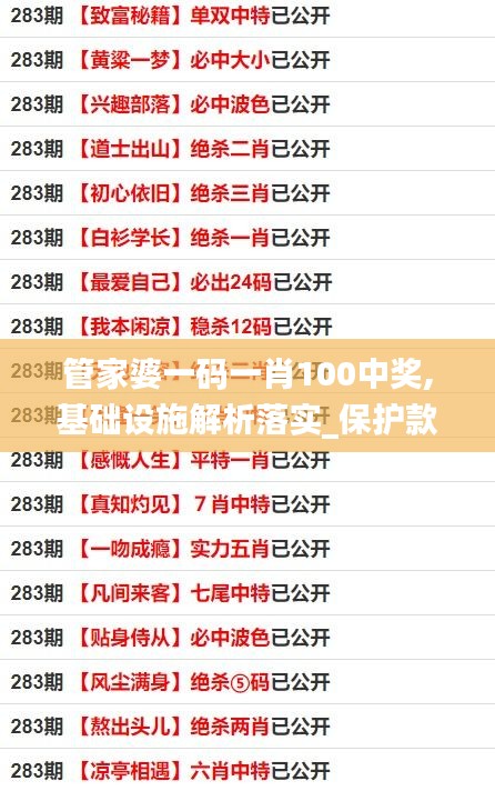 管家婆一码一肖100中奖,基础设施解析落实_保护款55.819