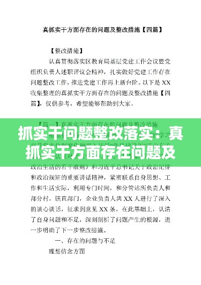 抓实干问题整改落实:真抓实干方面存在问题及整改措施