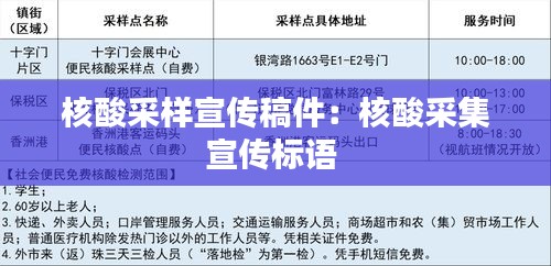 核酸采样宣传稿件：核酸采集宣传标语 