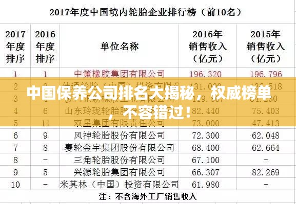中国保养公司排名大揭秘，权威榜单，不容错过！