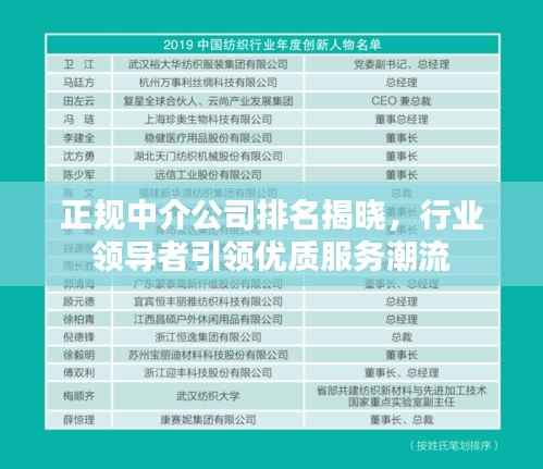 正规中介公司排名揭晓,行业领导者引领优质服务潮流