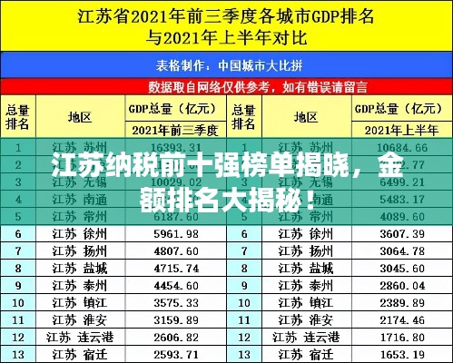 江苏纳税前十强榜单揭晓,金额排名大揭秘!