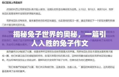 揭秘兔子世界的奥秘,一篇引人入胜的兔子作文