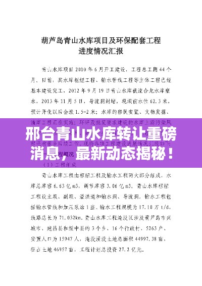 邢台青山水库转让重磅消息,最新动态揭秘!