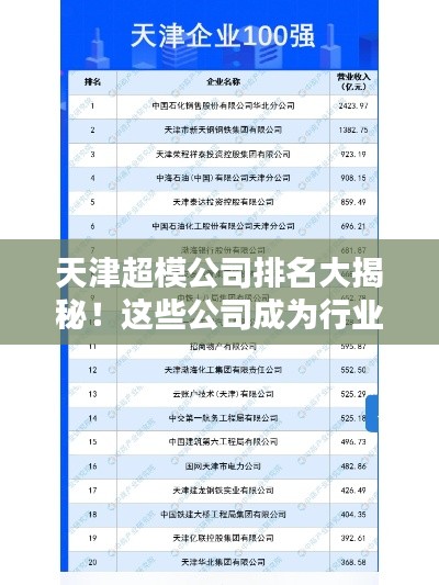 天津超模公司排名大揭秘!这些公司成为行业翘楚!